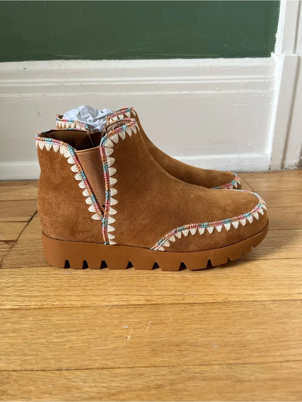 MIA Kids Tan Suede Ankle Boots with Colorful Trim